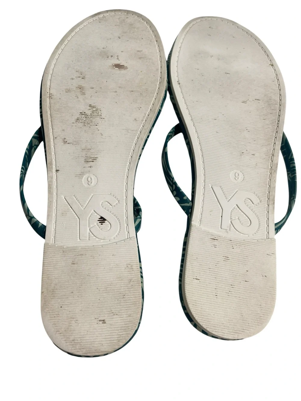 Yosi Samra Rivington Flip Flop Leather Palm Print White Green SZ 9